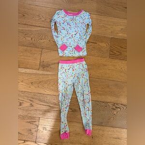Little Sleepies Light Blue Pajama Set with Pink Trim and Multi-Color Dots